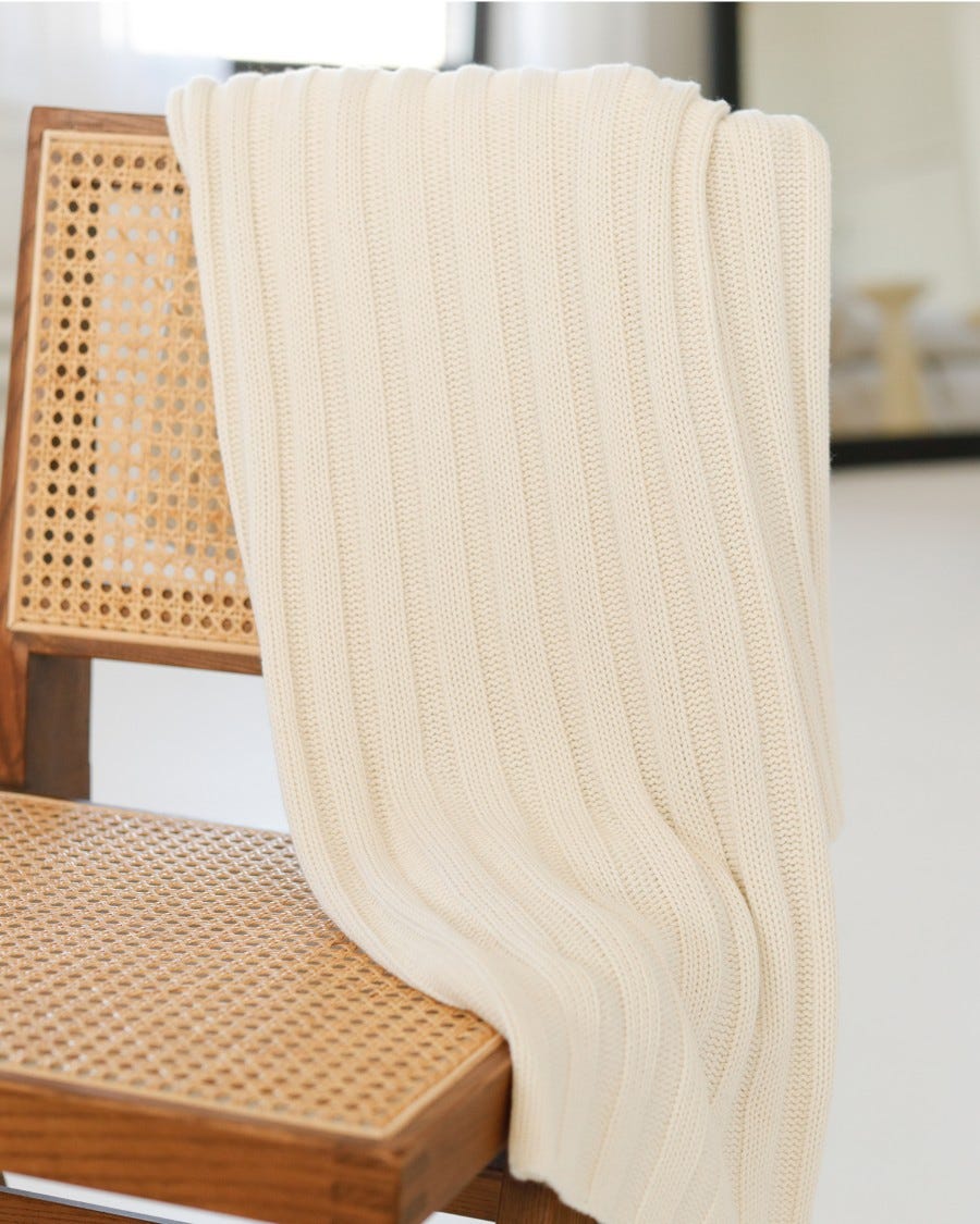 Cotton Cashmere Chunky Rib Knit Throw