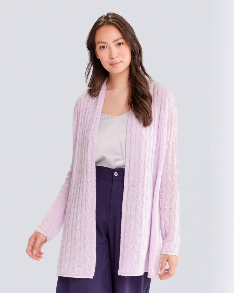 100% Cashmere Breezy Cable Mini Duster