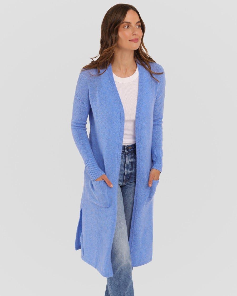 Technical Cashmere Kick Back Long Cardi w Pockets