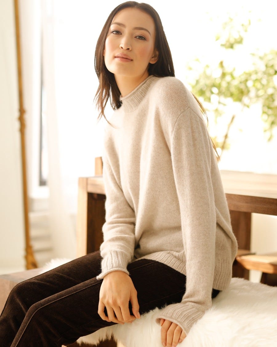 Technical Cashmere Kick Back Mock Neck Pullover