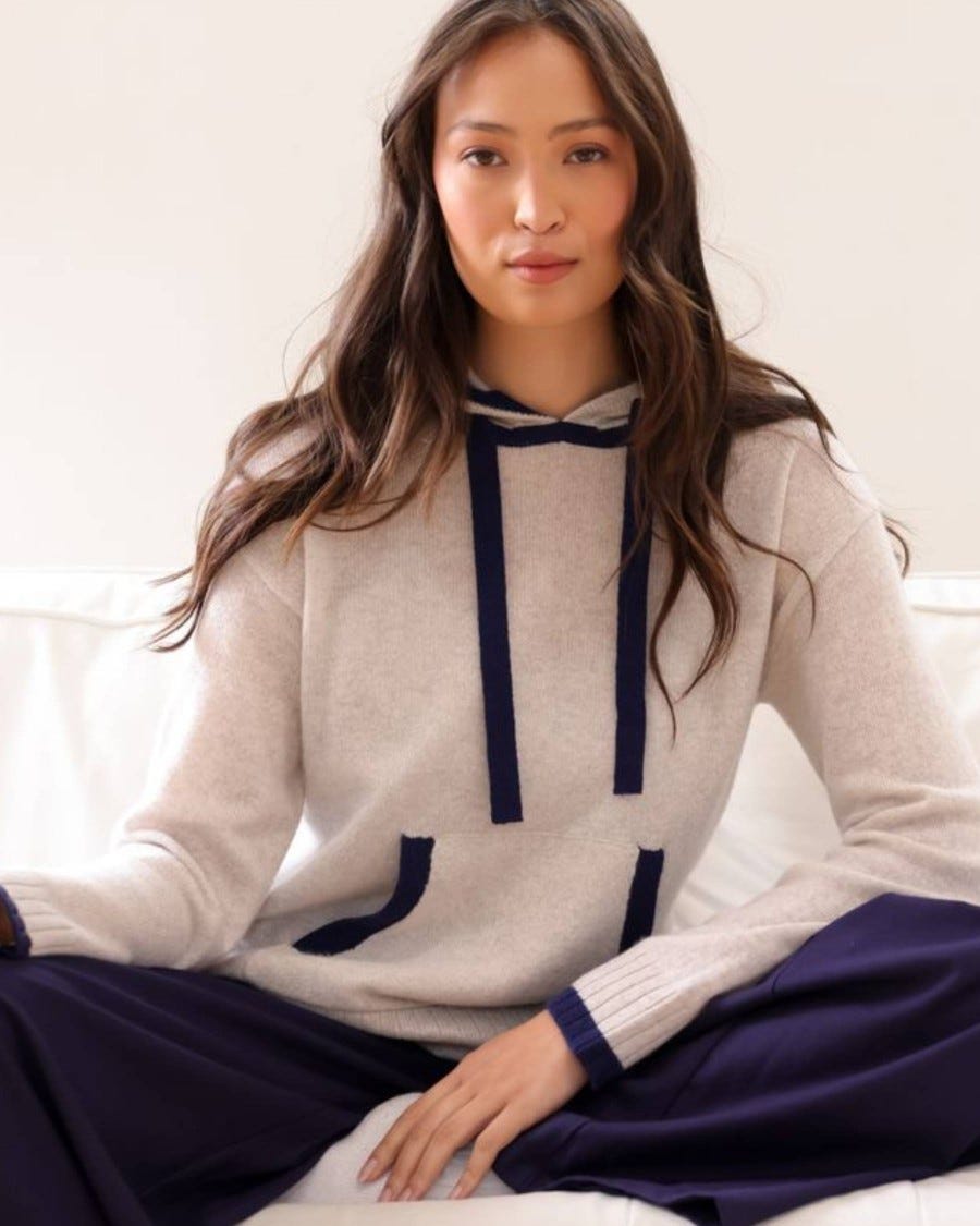 100% Cashmere Piper Hoodie w Tipping