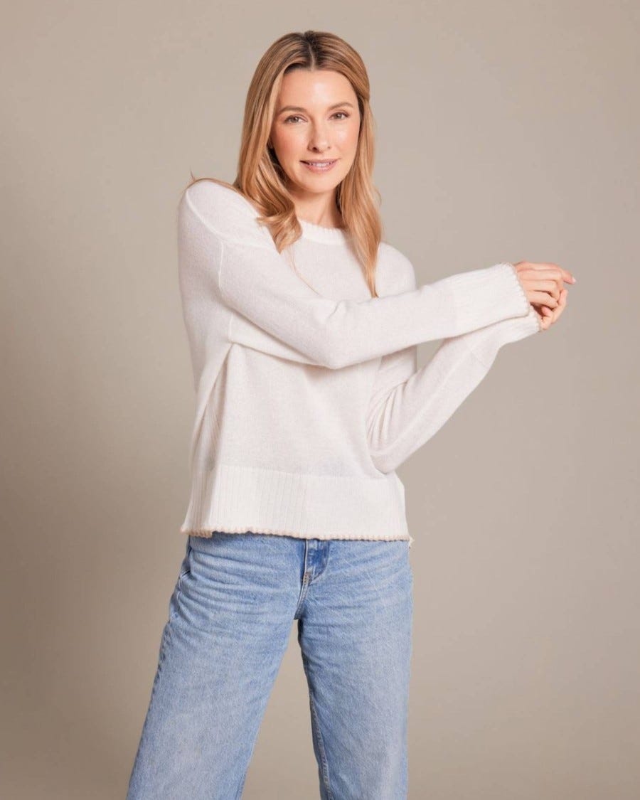 100% Cashmere Maisie Whip Stitch Trim Crew