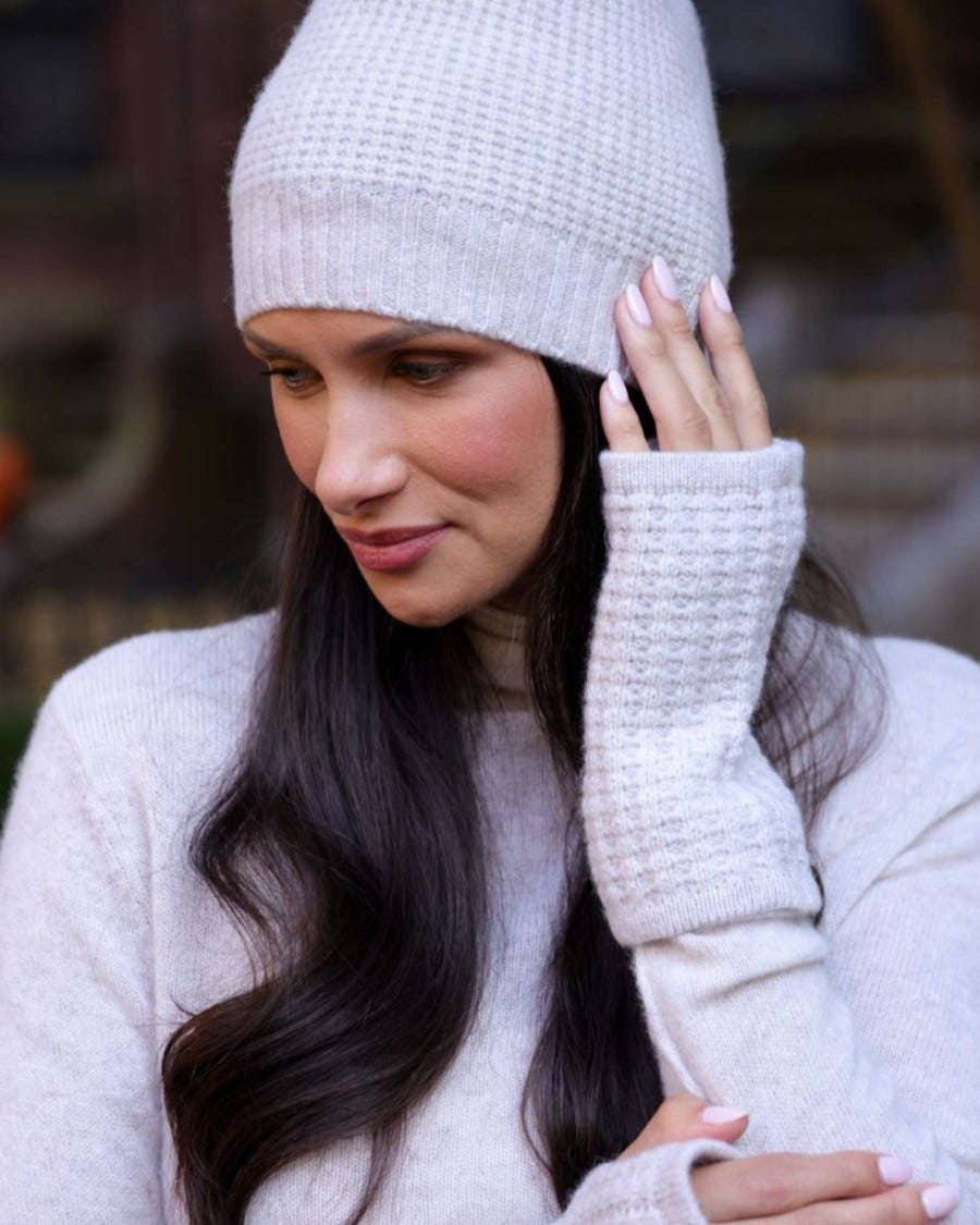 100% Cashmere Waffle Stitch 3 in 1 Glove