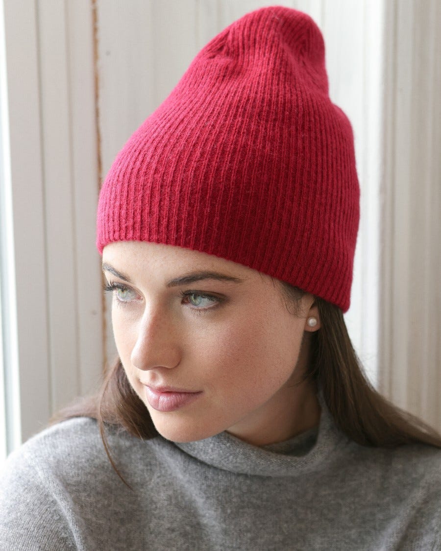 100% Cashmere Easy Ribbed Beanie
