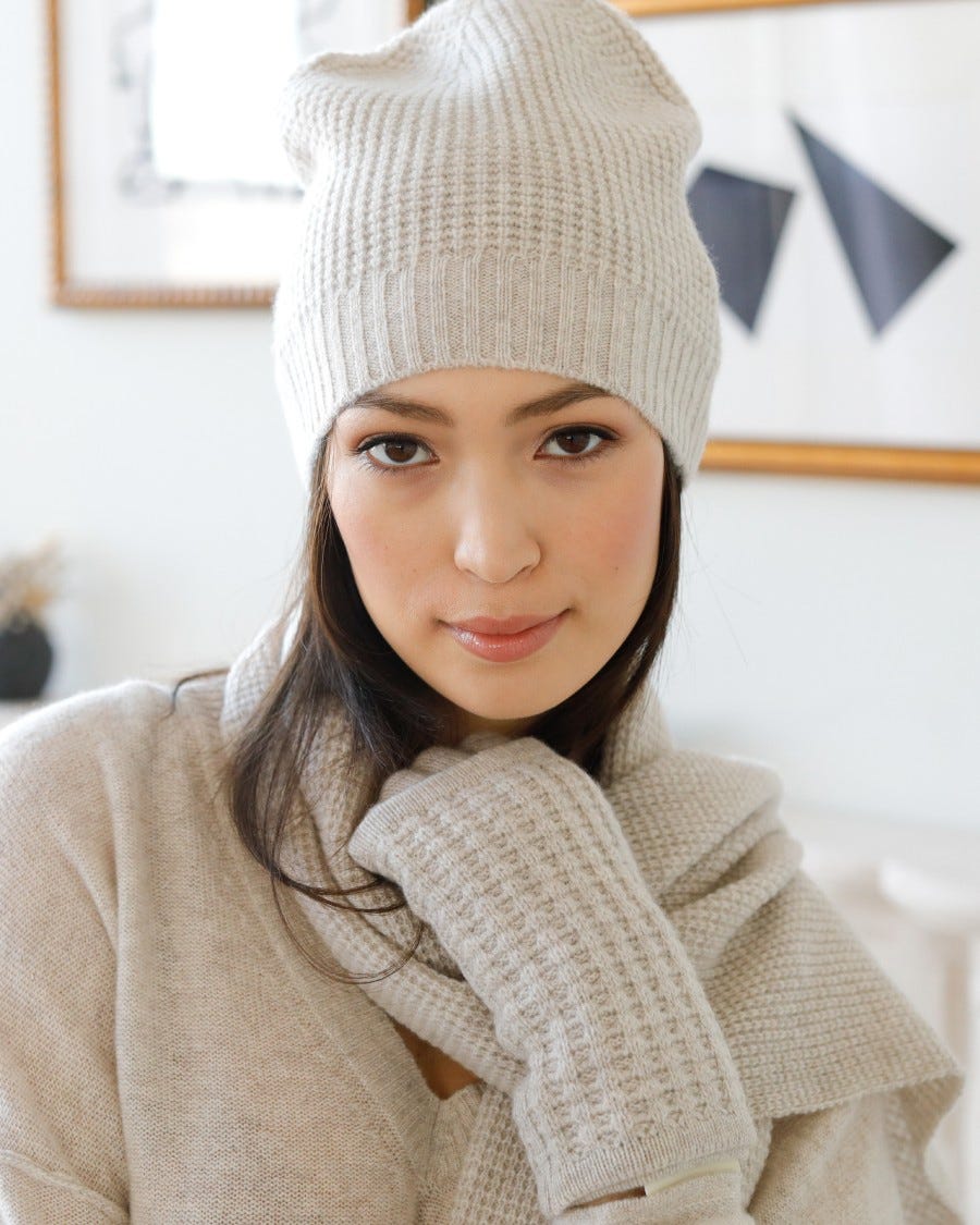 Cashmere Plush Waffle Stitch Beanie