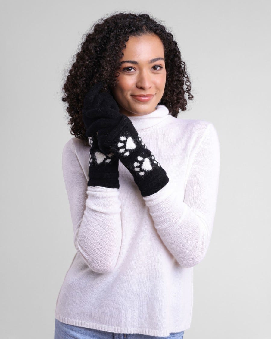 Cashmere with Angora Paw Print 3 in 1 Glove