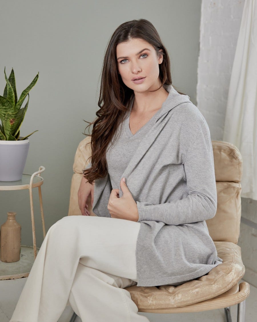 Cotton Cashmere Fly Away Hooded Women's Cardigan