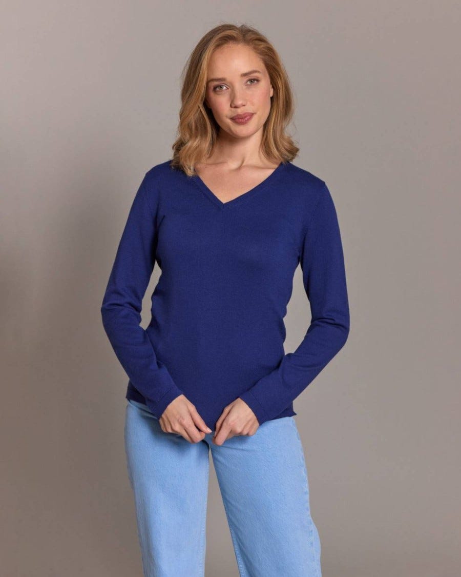Cotton Cashmere Classic V Neck Pullover
