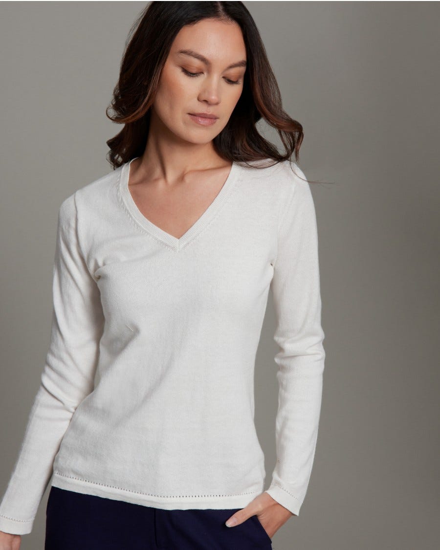 Cotton Cashmere Classic V Neck Pullover