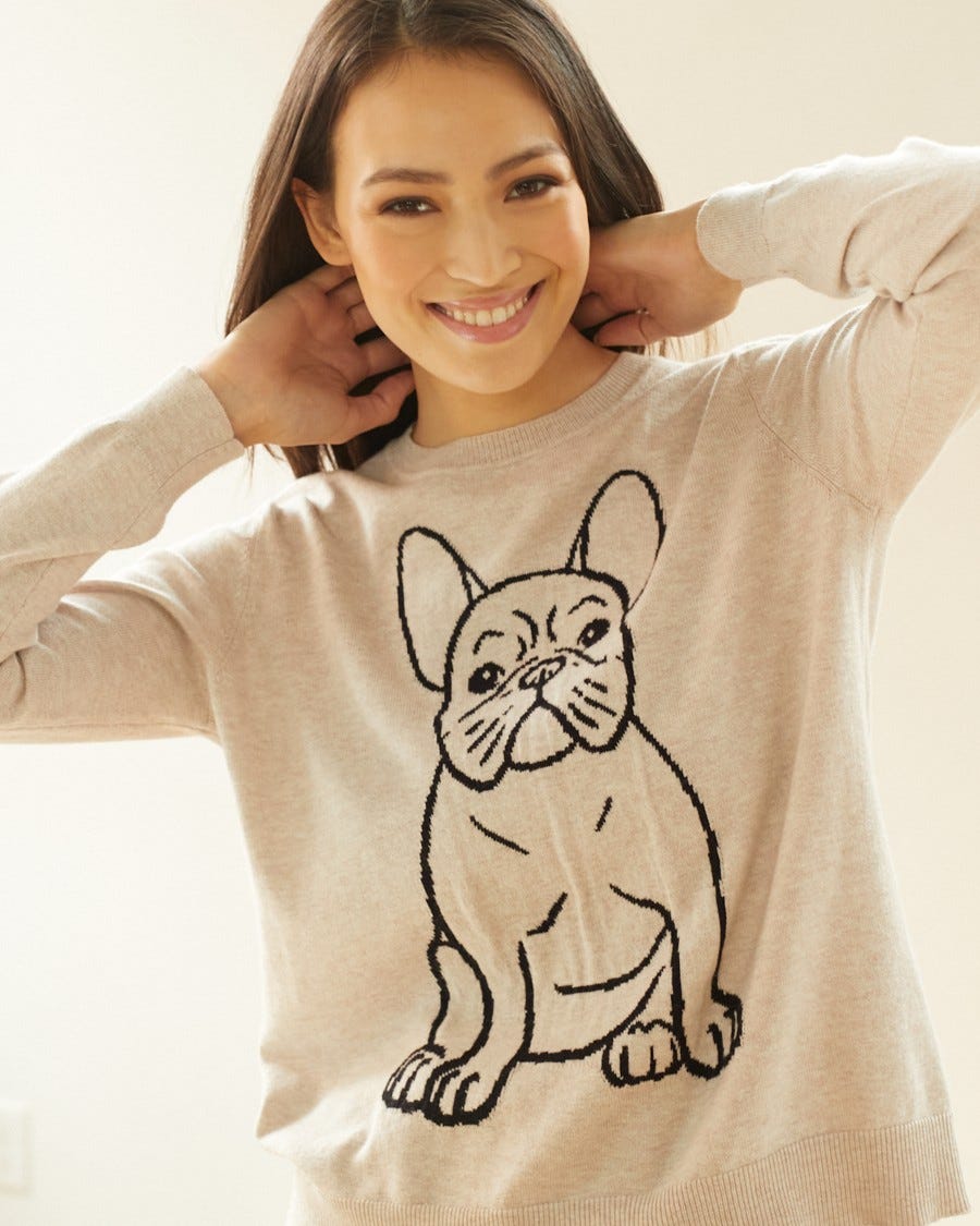 Image of Cotton Cashmere Frenchie Crew Neck