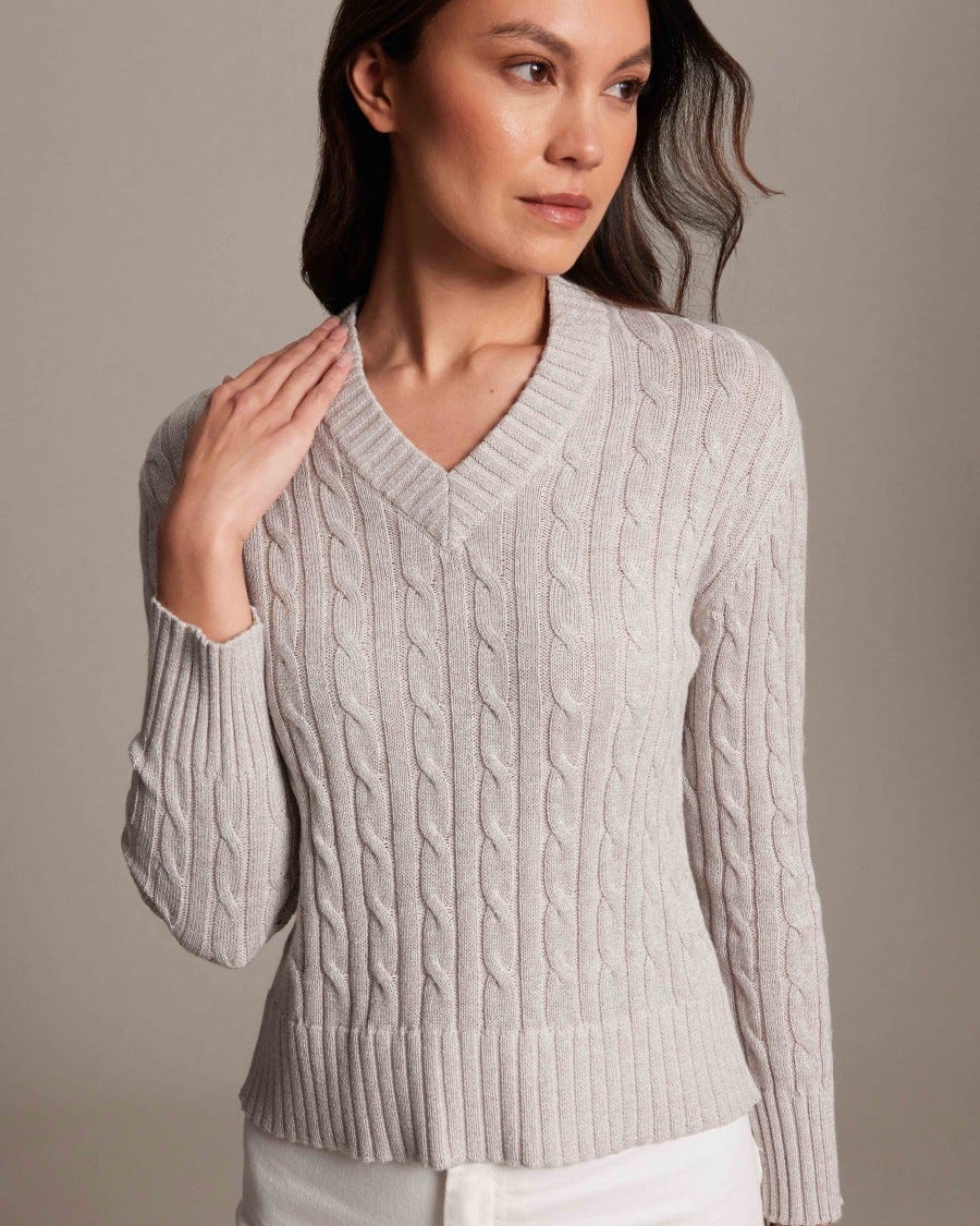 Cotton Cashmere Hazel Lurex Cable V Neck