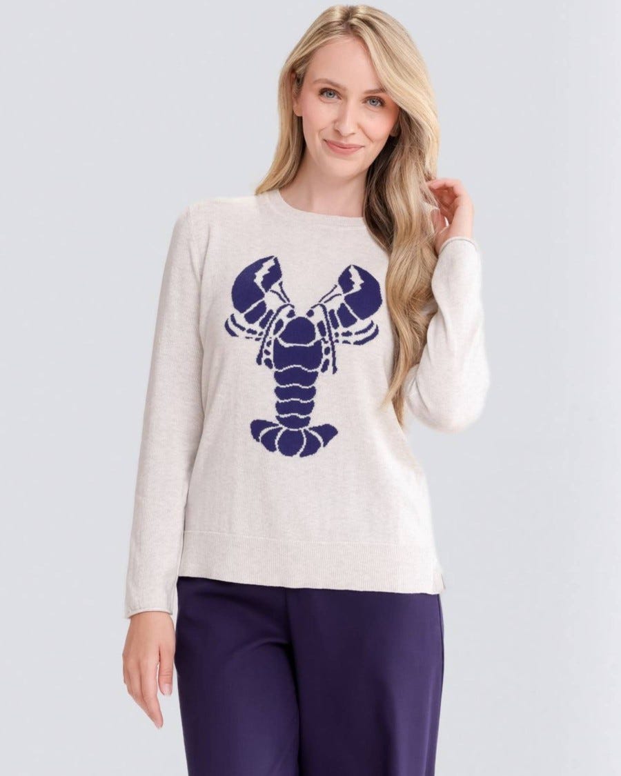 Women's Cotton Cashmere Dockside Intarsia Lobster Sweater
