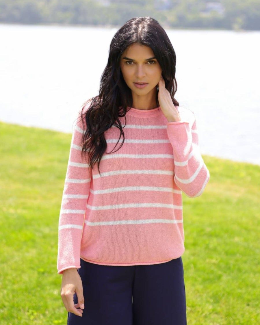 Women's Cotton Cashmere Charlotte Striped Crewneck Sweater