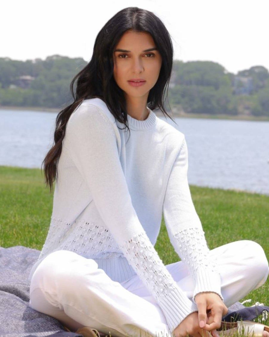 Women's Cotton Cashmere Rosebud Banded Crewneck Sweater