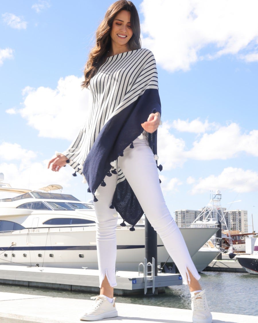 Cotton Cashmere Nautical Stripe Tassel Topper