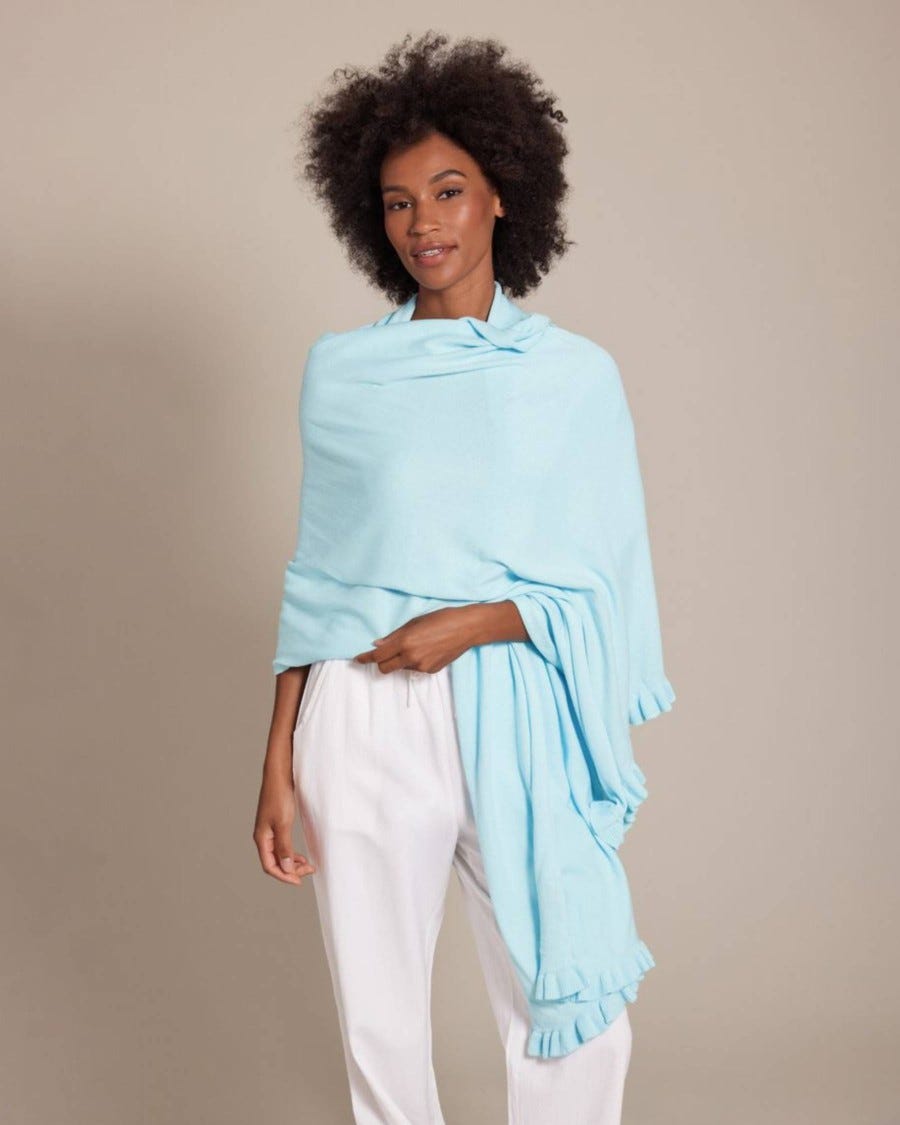 Cotton Cashmere Ruffle Trim Mini Women's Travel Wrap