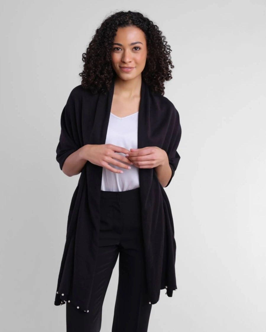 Cotton Cashmere Pearl Trim Mini Travel Wrap