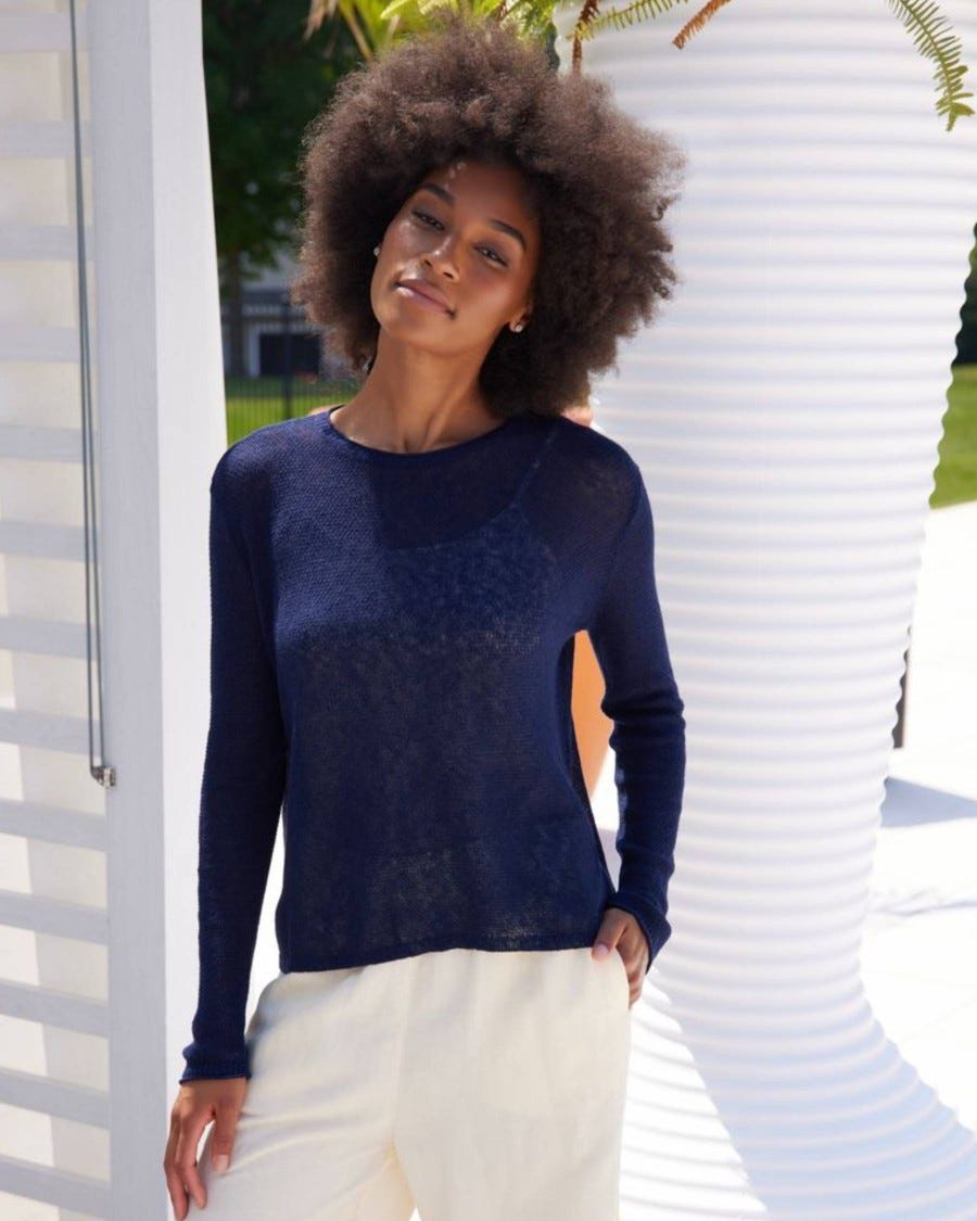 Linen Cotton Seed Stitch Crew Neck
