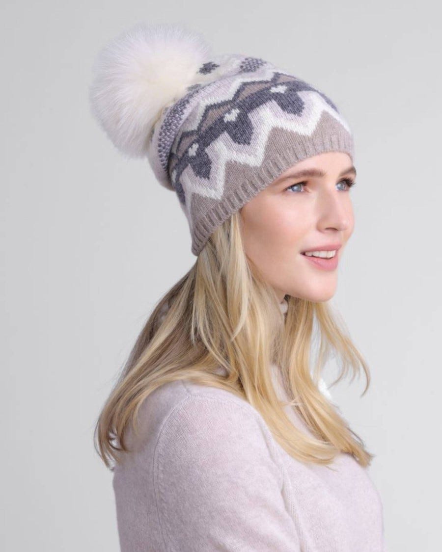 Women's Merino with Angora Hollie Fair Isle Fox Pompom Hat