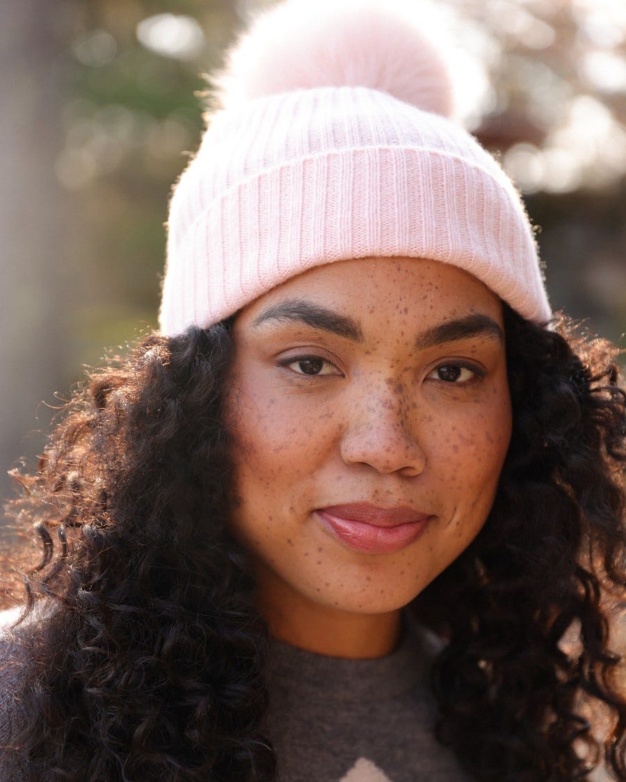 Cashmere Luxe Ribbed Fox Pompom Hat