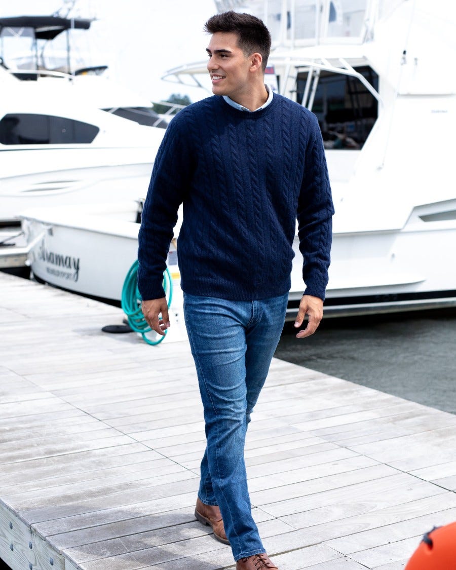 Men's 100% Cashmere Classic Cable Crew Neck