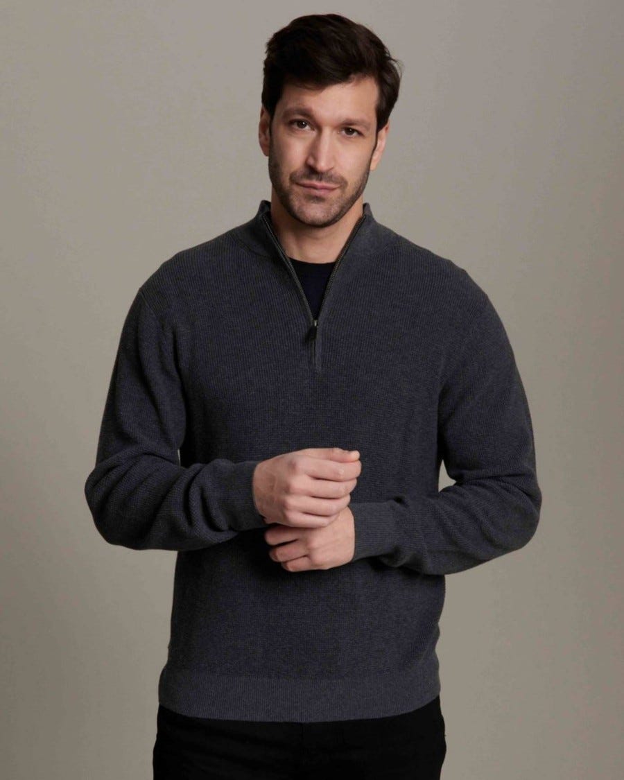 Person wearing Cotton Cashmere Thermal Qtr Zip Mock Neck