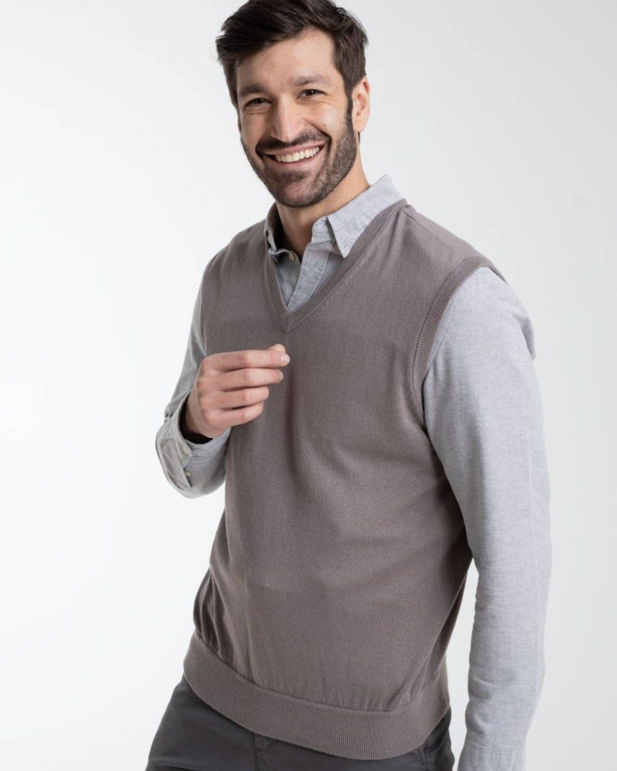 Person wearing Cotton Cashmere Classic V Neck Vest