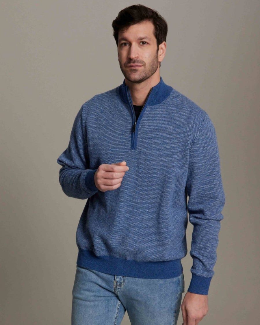100% Merino Birdseye Qtr Zip Mock Neck