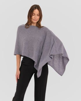 100% Cashmere Women's Dress Women's Topper Poncho in Bluestone