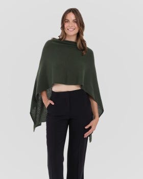 100% Cashmere Women's Dress Women's Topper Poncho in Army