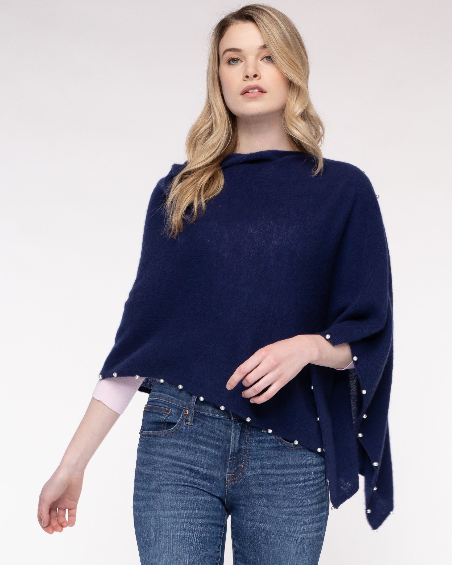 Cashmere Pearl Trim Dress Topper Poncho: Versatile and Chic Cashmere Pearl Trim Dress Topper Poncho: Versatile and Chic
